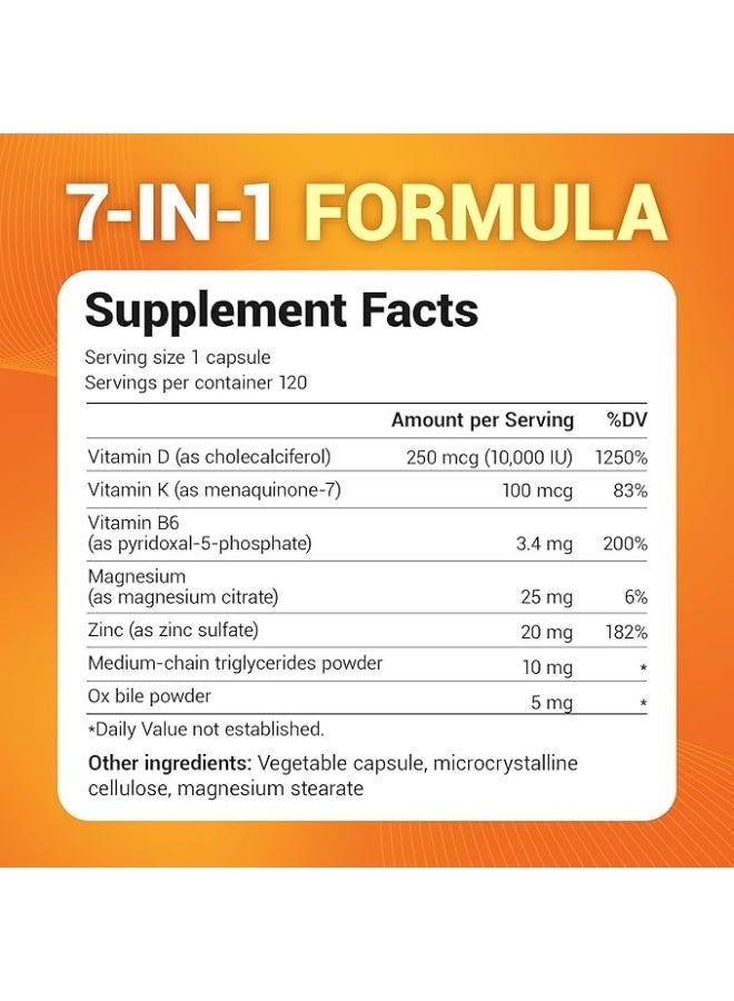 Dr. Bergs Nutritionals High-Potency Vitamin D3 & K2 Capsules Daily Nutritional Supplement 10000IU D3 + 100mcg K2 2-in-1 Immunity Support Dietary Supplement - Image 3