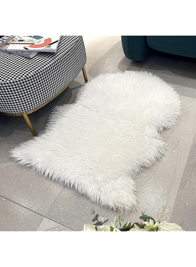 erorex 60X90Cm Soft Faux Sheepskin Fur Rug Chair Cover Seat Pad Sofa Beside Bedroom Floor Carpet White Shaggy Area Rugs For Living Room 2'X3' - Image 1