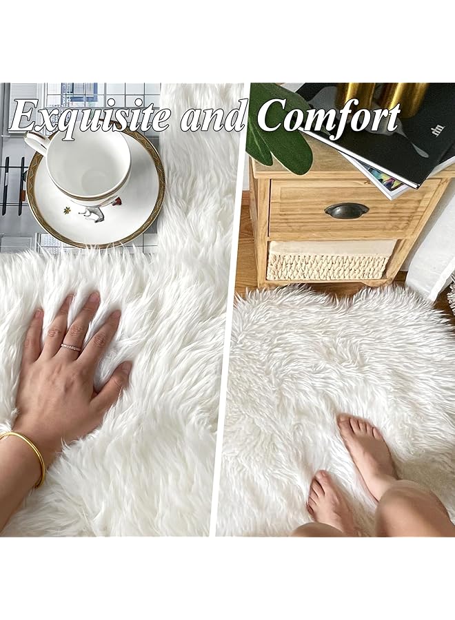 erorex 60X90Cm Soft Faux Sheepskin Fur Rug Chair Cover Seat Pad Sofa Beside Bedroom Floor Carpet White Shaggy Area Rugs For Living Room 2'X3' - Image 4