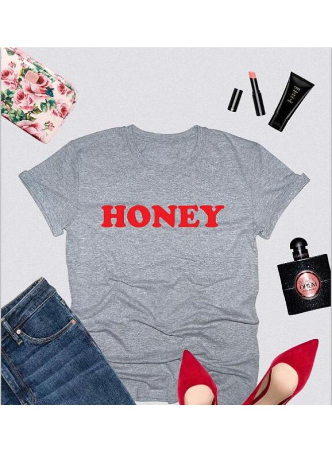 VUELO Explosions European And American Fashion Leisure Letter Honey Printed Short Sleeve T-shirt Spot 