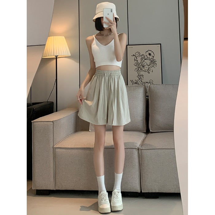 Ice Silk Dipped Shorts Girls Summer Thin Loose-Fit Waist Plus Size Straight Cool Straight Simple Wide-Leg Pants - Image 1