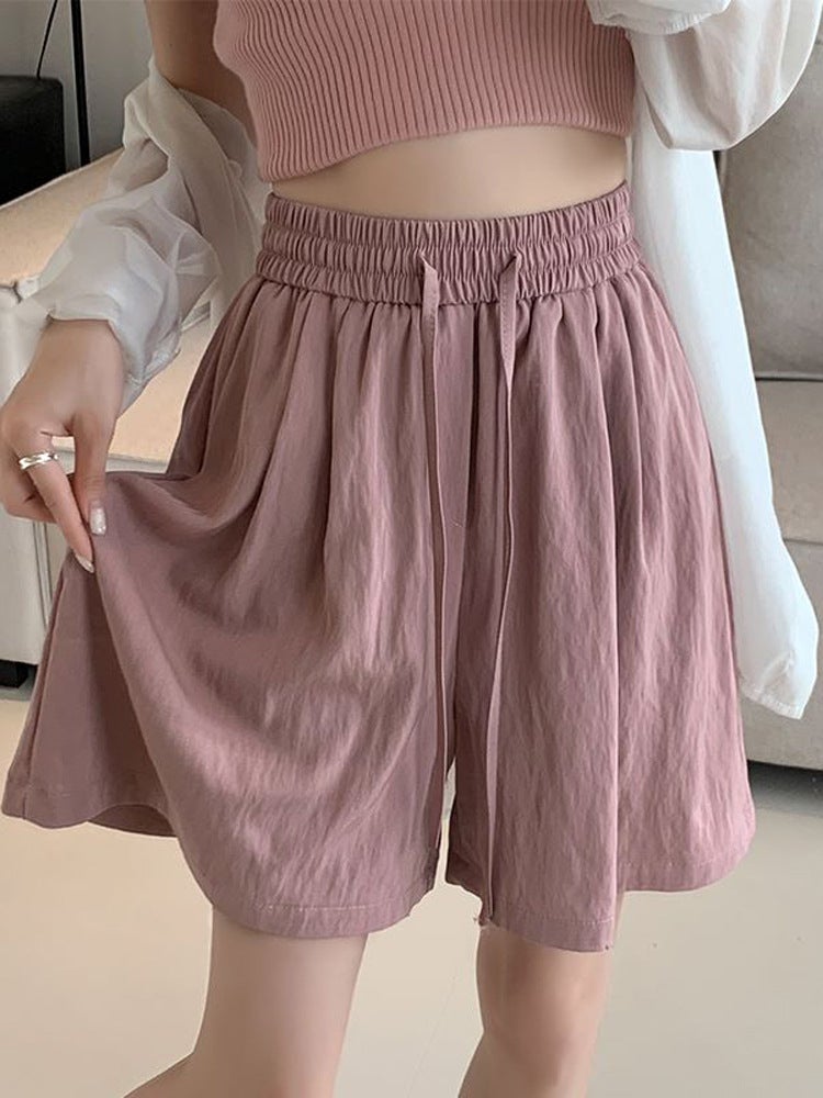 Ice Silk Dipped Shorts Girls Summer Thin Loose-Fit Waist Plus Size Straight Cool Straight Simple Wide-Leg Pants - Image 2