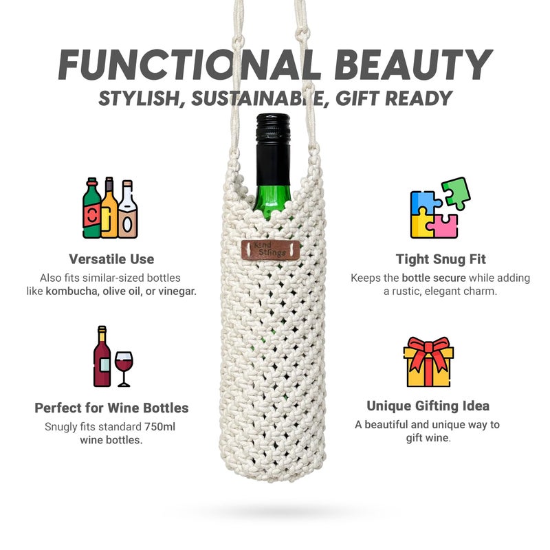 Kind Strings Handmade Wine Bottle Cover - Cotton - Machine Washable - Image 5