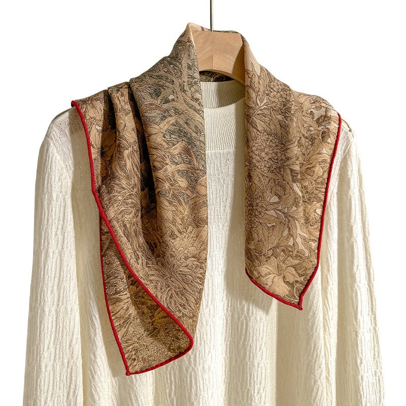 Silk Wool Scarf for Women, Palermo Botanical Print, Autumn Winter Shawl - Image 1