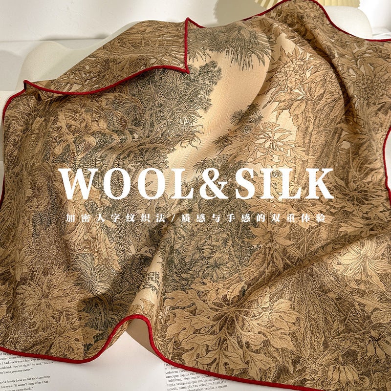 Silk Wool Scarf for Women, Palermo Botanical Print, Autumn Winter Shawl - Image 3