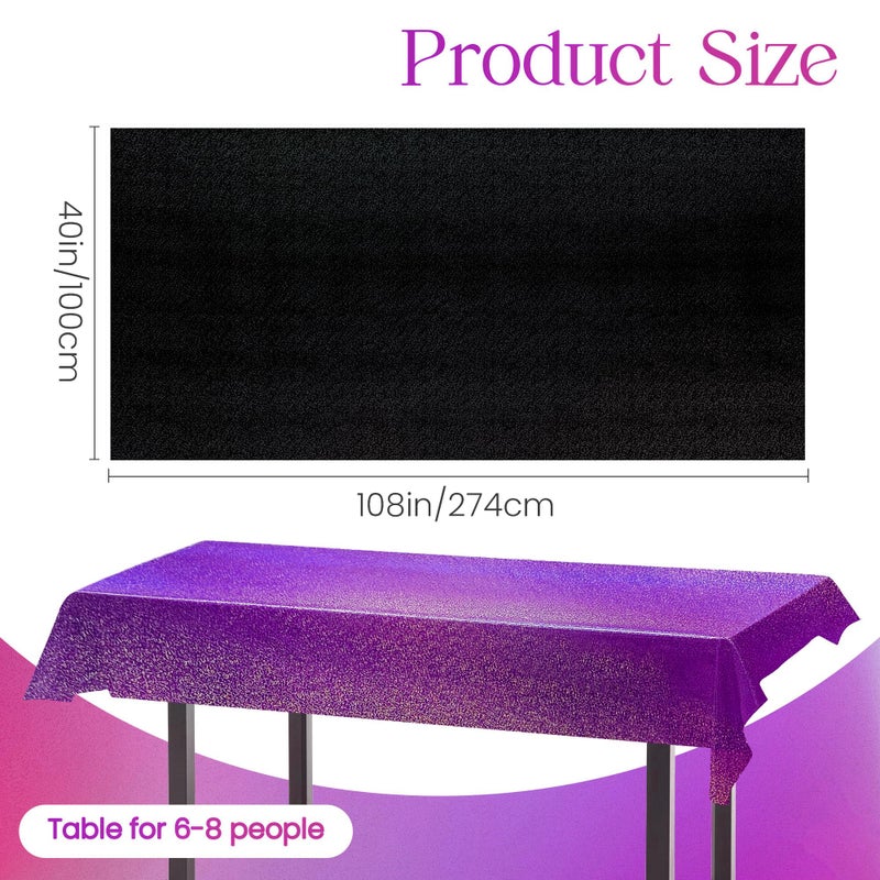 Just Shimmer 2 Pcs Black & Purple Holographic Laser Tablecloths Iridescence Shiny Table Covers 40" x 108" Halloween Decorations Space Plastic Table Cloths for Birthday Party Wedding Events Supplies - Image 2