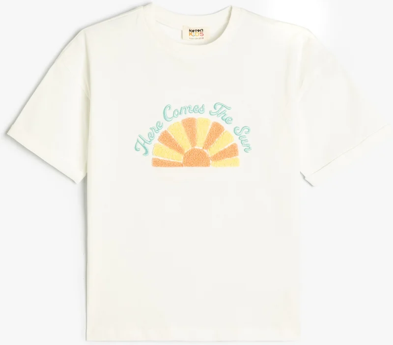 KOTON T-Shirt Seashell Appliqued Embroidered Short Sleeve Cotton