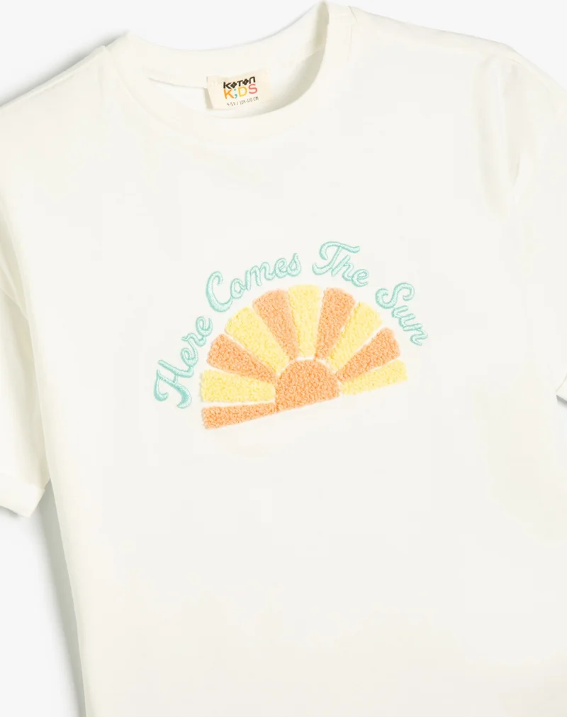 KOTON T-Shirt Seashell Appliqued Embroidered Short Sleeve Cotton