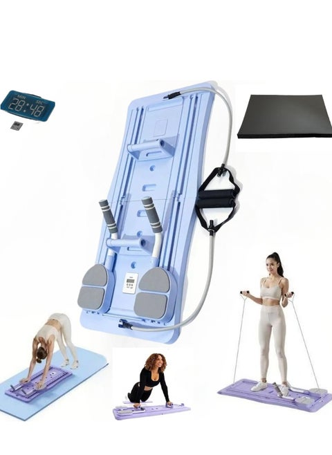 5-in-1 Multifunctional Pilates Board & Reformer Machine - Foldable Home Gym Equipment with Timer, Ab Roller, Ski Trainer & Push-Up Board for Core Strength (Blue-Purple Gradient) | Perfect for Beginners to Advanced Workouts