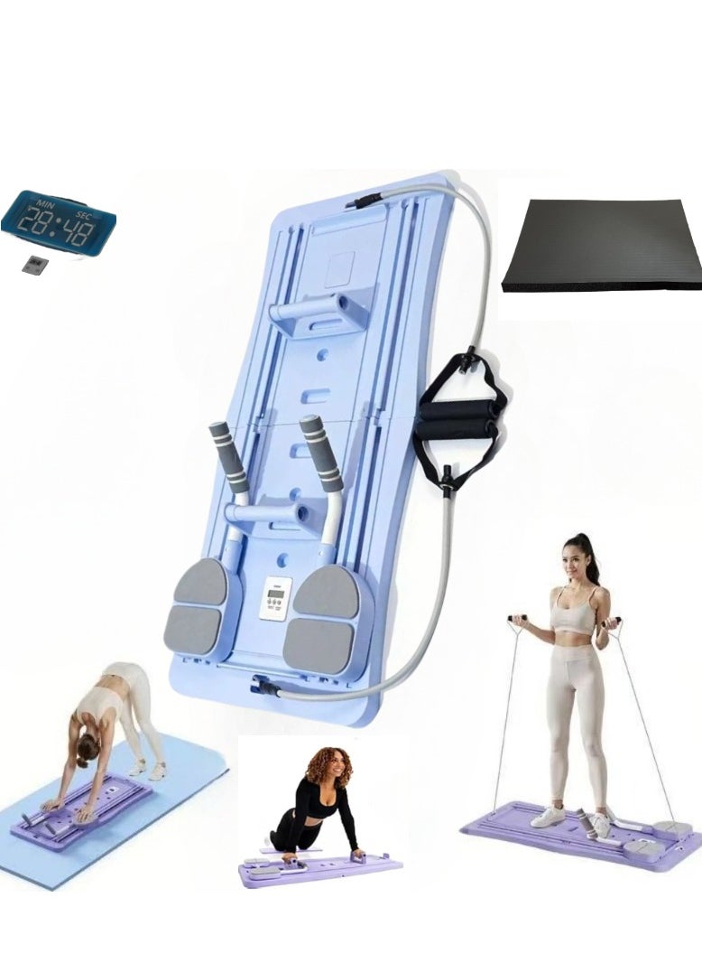 5-in-1 Multifunctional Pilates Board & Reformer Machine - Foldable Home Gym Equipment with Timer, Ab Roller, Ski Trainer & Push-Up Board for Core Strength (Blue-Purple Gradient) | Perfect for Beginners to Advanced Workouts
