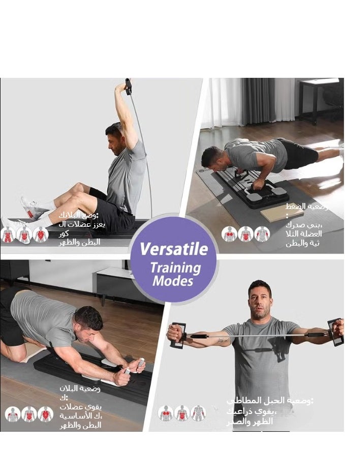 5-in-1 Multifunctional Pilates Board & Reformer Machine - Foldable Home Gym Equipment with Timer, Ab Roller, Ski Trainer & Push-Up Board for Core Strength (Blue-Purple Gradient) | Perfect for Beginners to Advanced Workouts