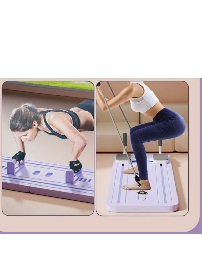 5-in-1 Multifunctional Pilates Board & Reformer Machine - Foldable Home Gym Equipment with Timer, Ab Roller, Ski Trainer & Push-Up Board for Core Strength (Blue-Purple Gradient) | Perfect for Beginners to Advanced Workouts