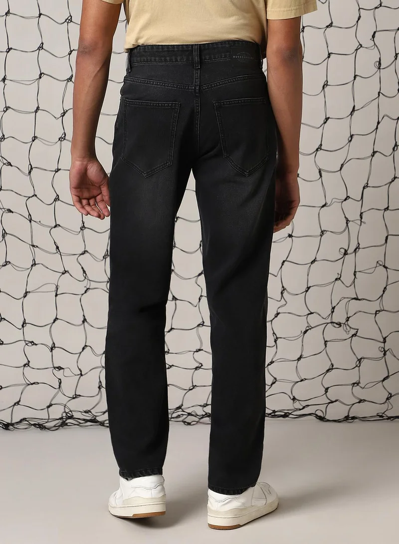 Hubberholme Men's Black 100% Cotton Distressed Jeans