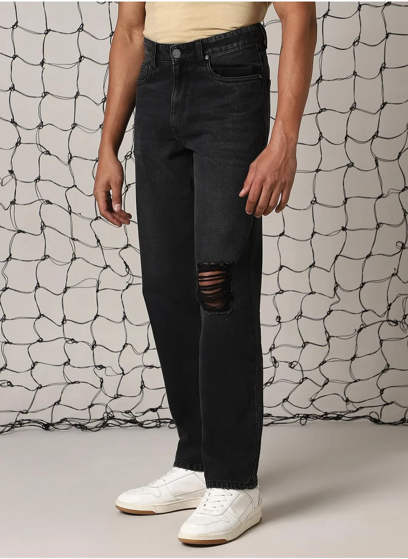 Hubberholme Men's Black 100% Cotton Distressed Jeans