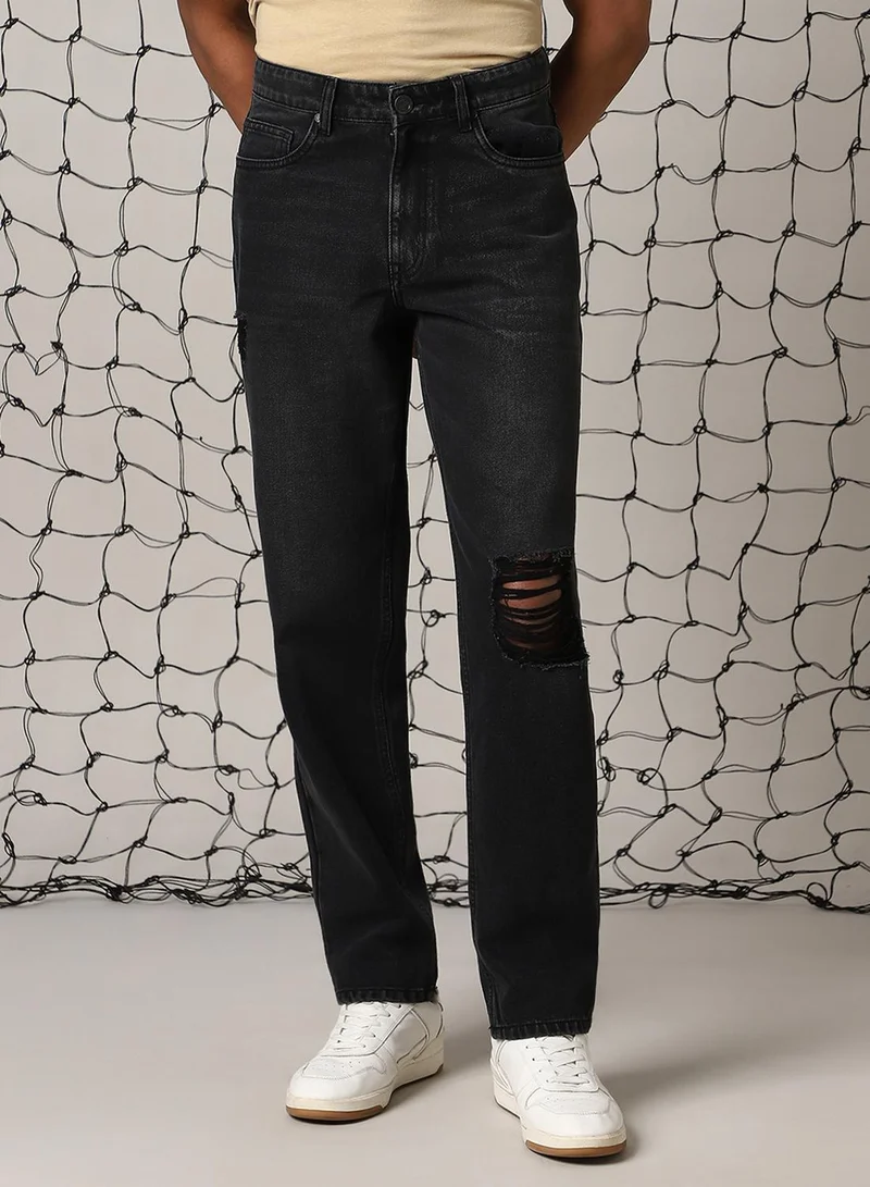 Hubberholme Men's Black 100% Cotton Distressed Jeans
