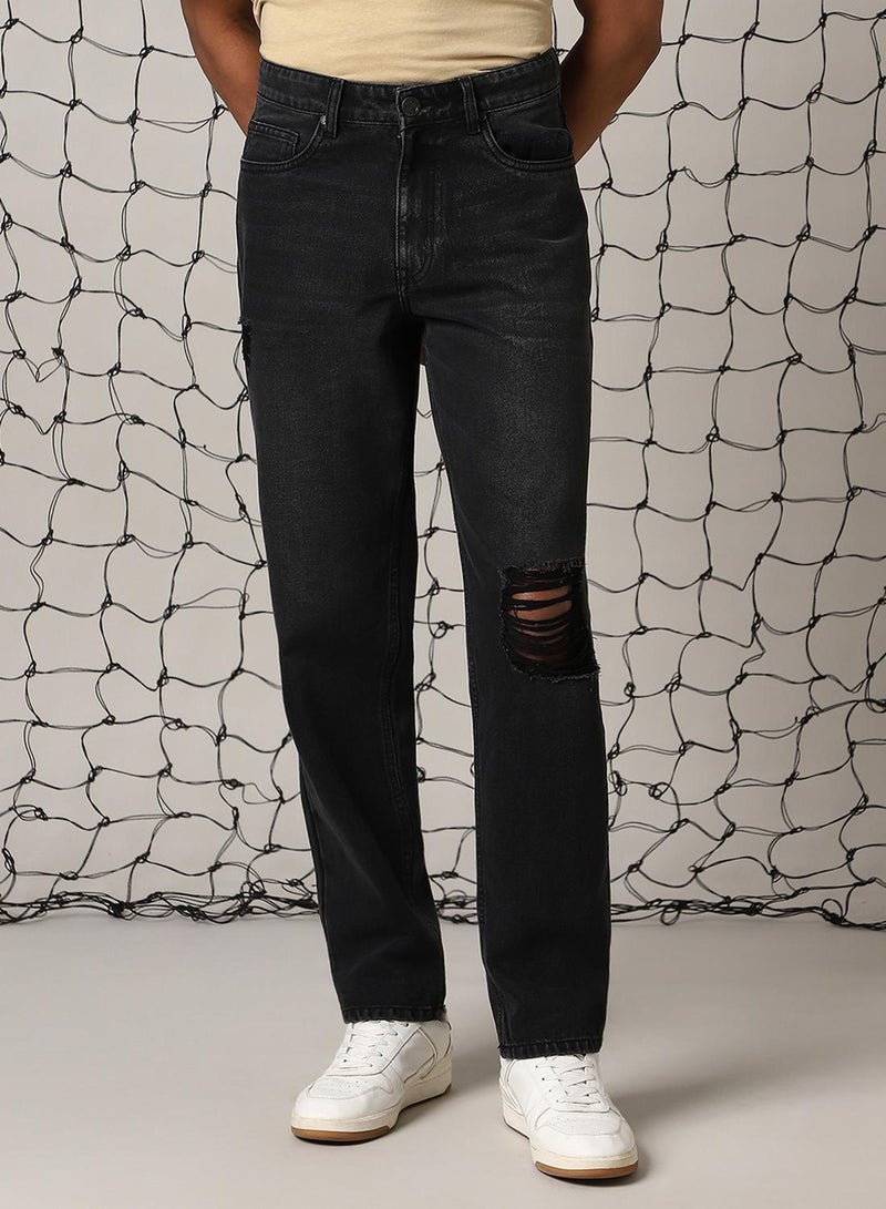 Hubberholme Men's Black 100% Cotton Distressed Jeans  - Image 5
