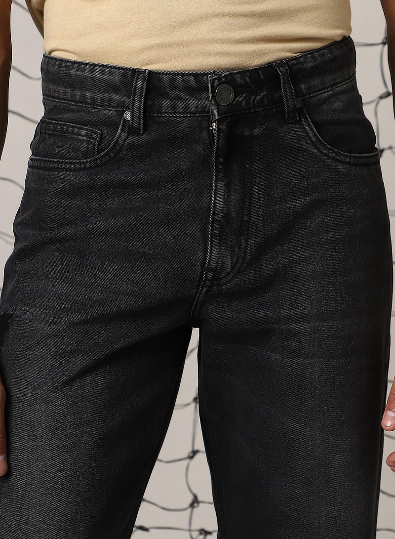 Hubberholme Men's Black 100% Cotton Distressed Jeans  - Image 4