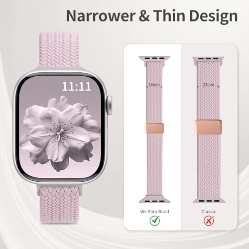 Zspoly 3 Pack Slim Braided Stretchy Bands Compatible with Apple Watch Band 38mm 40mm 41mm 42mm 44mm 45mm 46mm 49mm Women Men, Thin Nylon Magnetic Strap Bands for iWatch Series 10/9/8/7/6/5/4/3/2/1/SE Ultra - Image 2