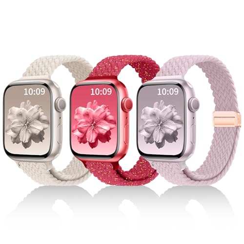 Zspoly 3 Pack Slim Braided Stretchy Bands Compatible with Apple Watch Band 38mm 40mm 41mm 42mm 44mm 45mm 46mm 49mm Women Men, Thin Nylon Magnetic Strap Bands for iWatch Series 10/9/8/7/6/5/4/3/2/1/SE Ultra - Image 1