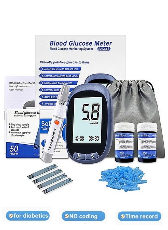 tuoxing Blood Glucose Monitor Kit with 50 Blood Sugar Test Strips, 50 Lancets, 50 Alcohol Pads, 1 Blood Glucose Meter, 1 Lancing Device, No Coding Diabetes Testing Kit - Image 1