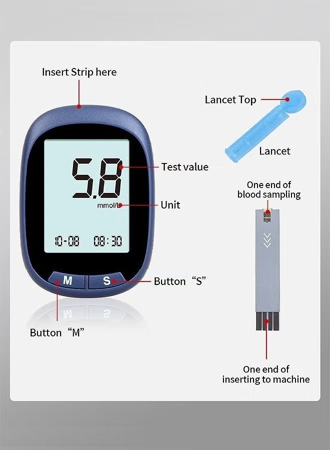 tuoxing Blood Glucose Monitor Kit with 50 Blood Sugar Test Strips, 50 Lancets, 50 Alcohol Pads, 1 Blood Glucose Meter, 1 Lancing Device, No Coding Diabetes Testing Kit - Image 2