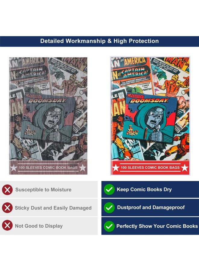 belifun 100ct Silver-Age Comic-Book-Bags and Boards - Reusable Comic Book Boards and Bags for Comic Book Storage, 1 1/2" Flap Comic Bags and Backing Boards, Clear Protector and Protection Board Cardboards - Image 3