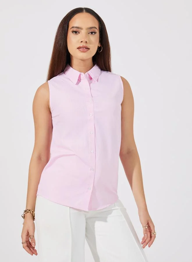 Styli Styli Striped Sleeveless Buttoned Down Shirt