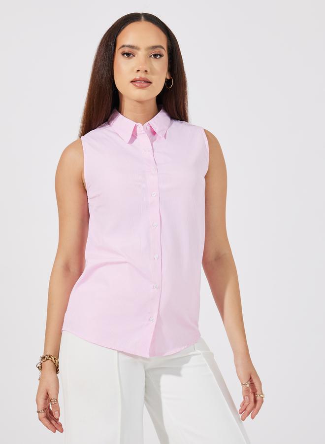 Styli Striped Sleeveless Buttoned Down Shirt - Image 3