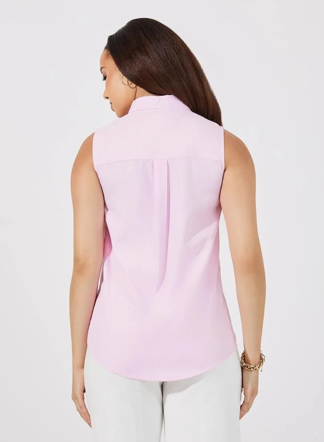 Styli Styli Striped Sleeveless Buttoned Down Shirt
