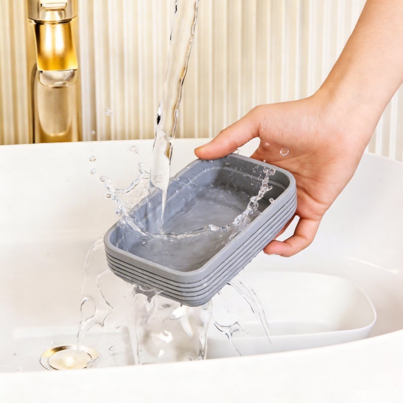 Bathlux Light Gray Square Soap Holder with Horizontal Stripes - Eco-Friendly Biodegradable Bathroom Accessory - Image 2
