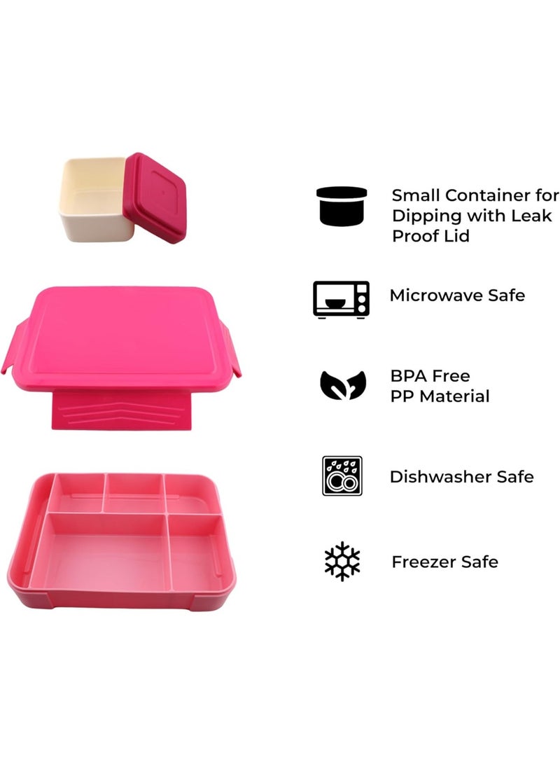 Cravista Bento Lunch Box for Kids - 1330ml Leak Proof BPA Free Lunchbox with 5 Compartments, Cutlery & Sauce Bowl | Microwave Safe Tiffin for School, Office | Bento Box for Boys (Blue) - Image 2