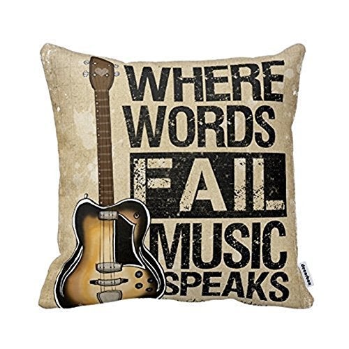 Decorbox Where Words Fall Music Speaks Quote Throw Pillow Case Vintage Cushion Cover Guitar Pillowcase 16X16 Twin Sides