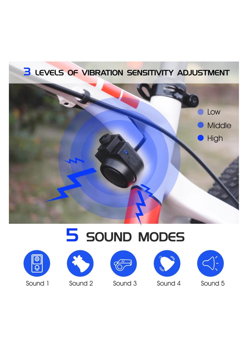 Zikra Bike Horn, 115dB Loud Bicycle Anti-Theft Horn, IPX5 Bicycle Alarm Bell, with 5 Sound Modes 3 Vibration Sensitivity Adjustment 3 Volume Adjustment, Rechargeable Battery, IPX5 Waterproof - Image 5