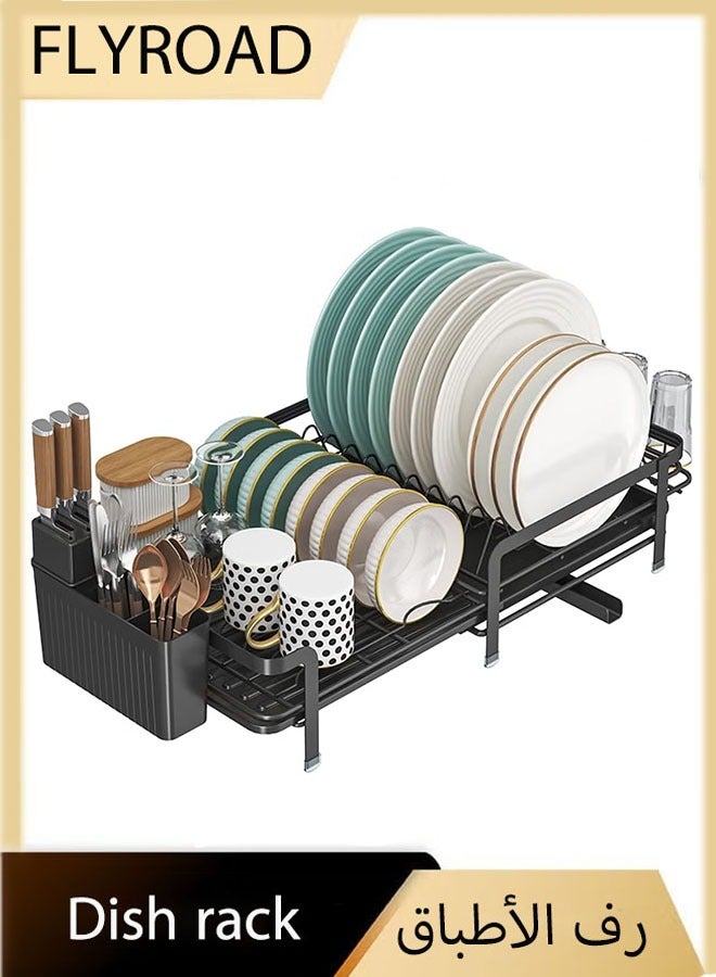 FLYROAD Dish Drying Rack, Dish Racks for Kitchen Counter, Over The Sink Dish Drying Rack, Expandable Dish Drainers with Drain Board and Utensil Holder, Kitchen Organizers and Storage - Image 1