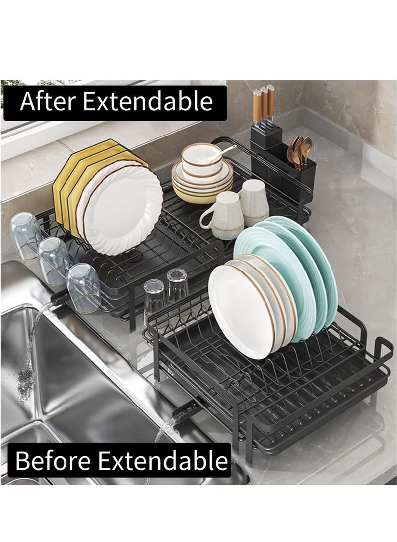 FLYROAD Dish Drying Rack, Dish Racks for Kitchen Counter, Over The Sink Dish Drying Rack, Expandable Dish Drainers with Drain Board and Utensil Holder, Kitchen Organizers and Storage - Image 3