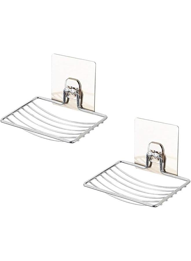 MOXO 2  Sturdy Soap Dish Holder  Self Adhesive Wall Mounted Soap Sponge Holder Stainless Steel Storage Saver Rack for Home Kitchen Bathroom Shower - Image 1