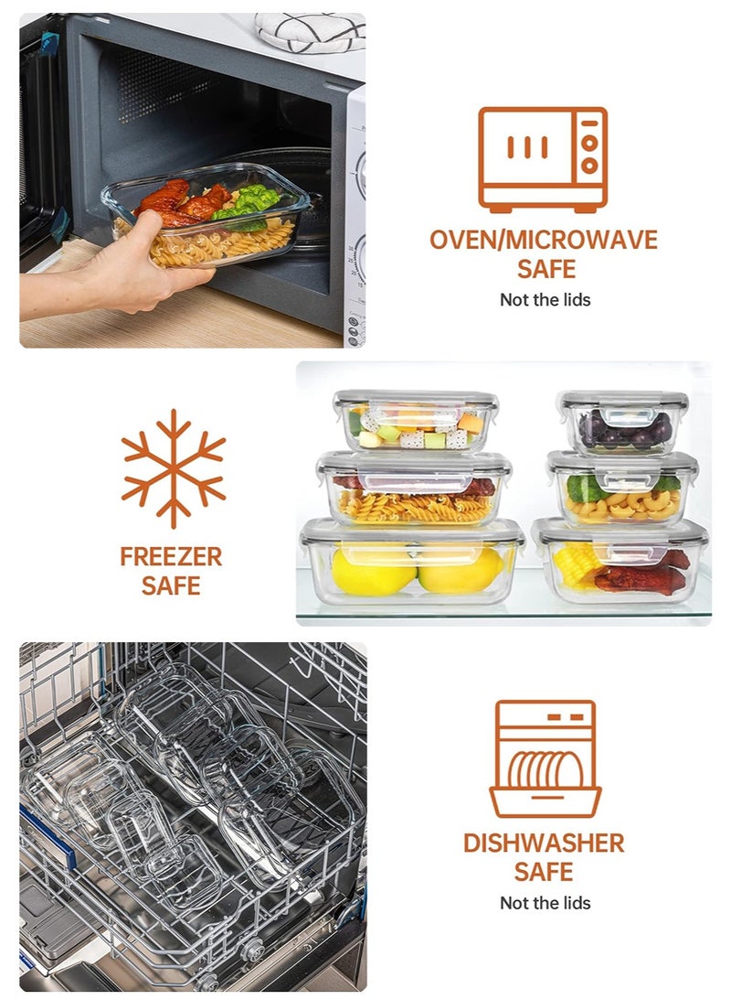 متجر الفرح عبوة من 8 حاويات زجاجية لتخزين الطعام مع أغطية، حاويات تحضير الوجبات، صناديق بينتو محكمة الغلق مع قفل مانع للتسرب للميكروويف والفرن والفريزر وغسالة الأطباق، خالية من مادة BPA - Image 2