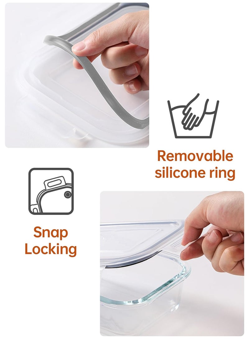 متجر الفرح عبوة من 8 حاويات زجاجية لتخزين الطعام مع أغطية، حاويات تحضير الوجبات، صناديق بينتو محكمة الغلق مع قفل مانع للتسرب للميكروويف والفرن والفريزر وغسالة الأطباق، خالية من مادة BPA - Image 3