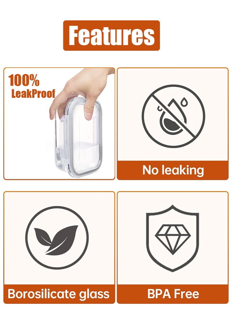 متجر الفرح عبوة من 8 حاويات زجاجية لتخزين الطعام مع أغطية، حاويات تحضير الوجبات، صناديق بينتو محكمة الغلق مع قفل مانع للتسرب للميكروويف والفرن والفريزر وغسالة الأطباق، خالية من مادة BPA - Image 4