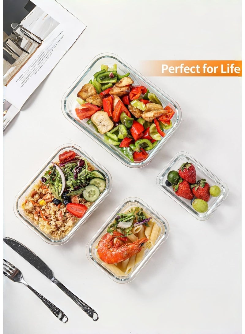متجر الفرح عبوة من 8 حاويات زجاجية لتخزين الطعام مع أغطية، حاويات تحضير الوجبات، صناديق بينتو محكمة الغلق مع قفل مانع للتسرب للميكروويف والفرن والفريزر وغسالة الأطباق، خالية من مادة BPA - Image 5