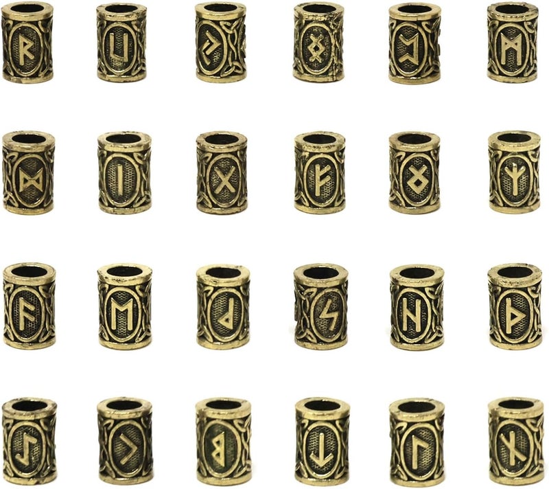 HONBAY Honbay 24PCS Alloy Hair Tube Beads Viking Rune Beard Beads Tibetan Style Dreadlock Beads for Bracelets Necklace Pendant or Hair Decoration (24 Style) 