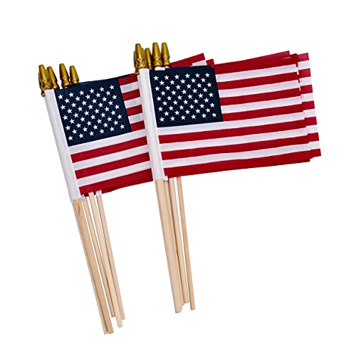 Uelfbaby 12 Pack Small American Flags on Stick Small US Flags/Mini American Flags for Outside 4x6 Inch American Hand Held Stick Flags with Kid-Safe Spear Top, Patriotic Veterans Day Decorations, 4th of July Decorations - Image 1