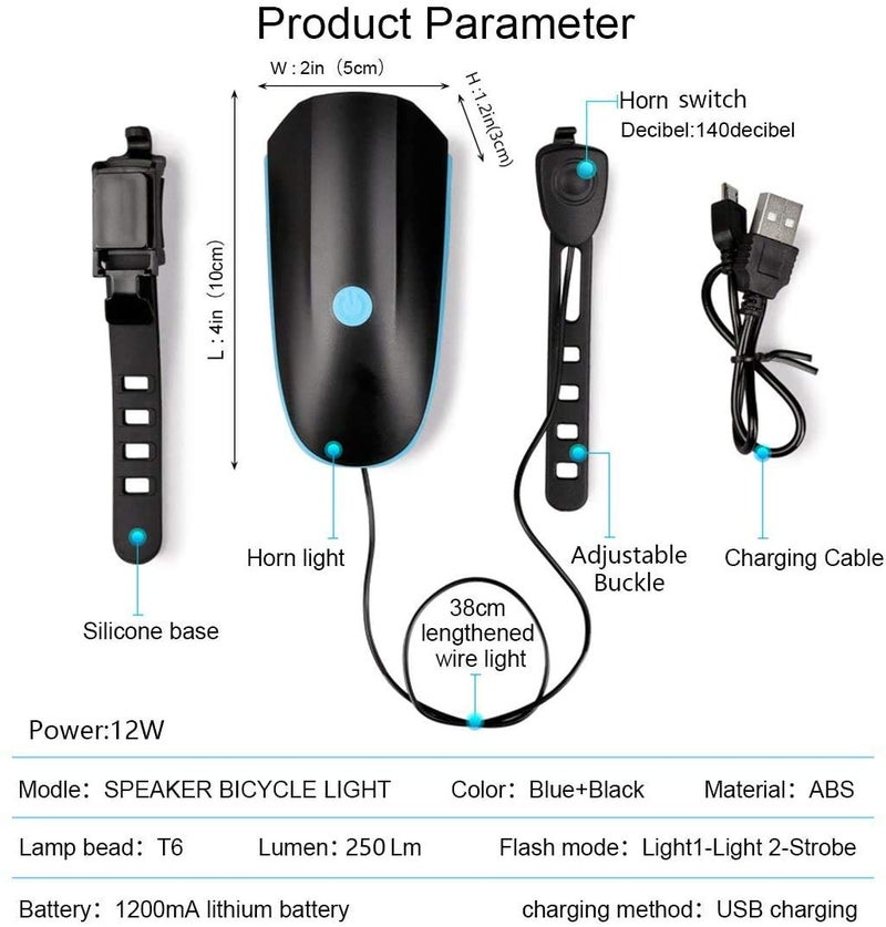 Bulfyss Combo of USB Rechargeable Bike Front Horn and Light 120 DB with Super Bright 250 Lumen Light and Raypal Dual LED Bicycle Rear Tail Light - Image 2