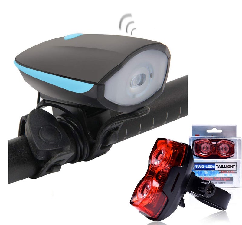 Bulfyss Combo of USB Rechargeable Bike Front Horn and Light 120 DB with Super Bright 250 Lumen Light and Raypal Dual LED Bicycle Rear Tail Light - Image 1