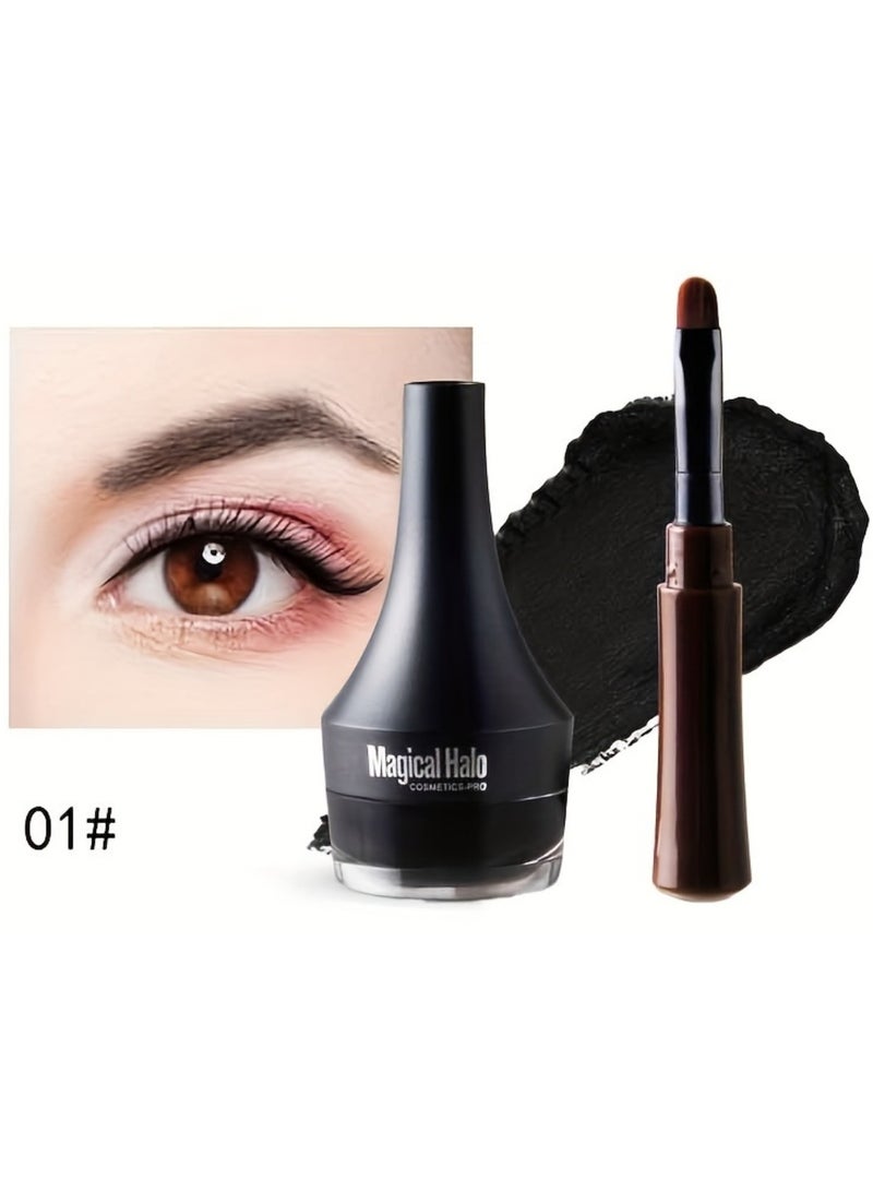 Magical Halo Soft Gel Eyeliner Waterproof Gel Eyeliner Pot Smudge Proof and Long Lasting Eyeliner High Pigment Smooth Cream Eyeliner Gel with Brush Easy to Apply Eyebrow Gel Pot Black 01 - Image 2