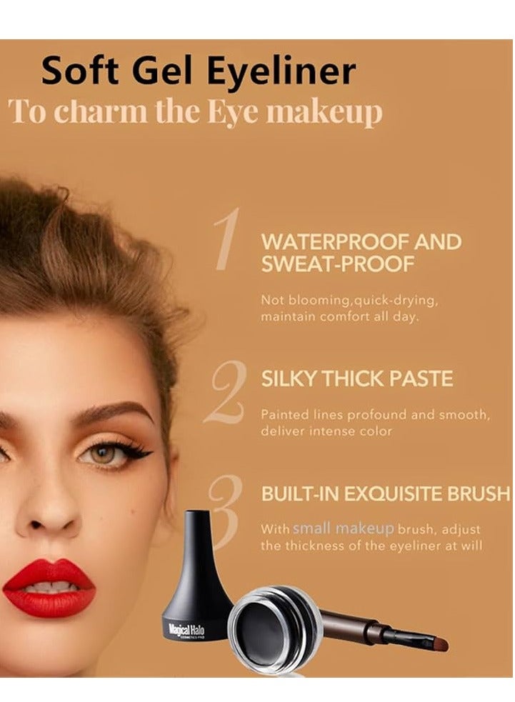 Magical Halo Soft Gel Eyeliner Waterproof Gel Eyeliner Pot Smudge Proof and Long Lasting Eyeliner High Pigment Smooth Cream Eyeliner Gel with Brush Easy to Apply Eyebrow Gel Pot Black 01 - Image 4