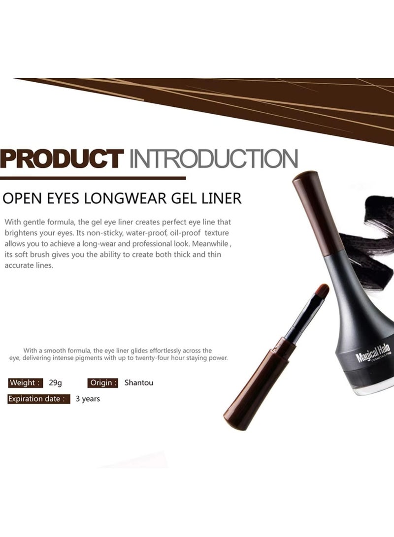 Magical Halo Soft Gel Eyeliner Waterproof Gel Eyeliner Pot Smudge Proof and Long Lasting Eyeliner High Pigment Smooth Cream Eyeliner Gel with Brush Easy to Apply Eyebrow Gel Pot Black 01 - Image 5