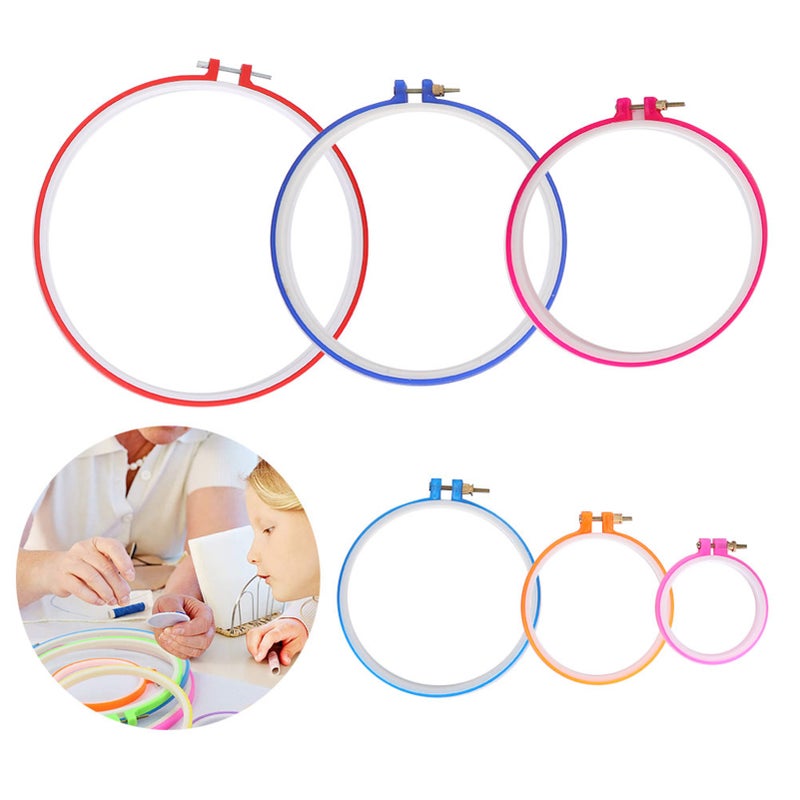 Embroidery Hoops Plastic Circle Cross Stitch Frame Set Adjustable DIY Sewing Tools - Image 3