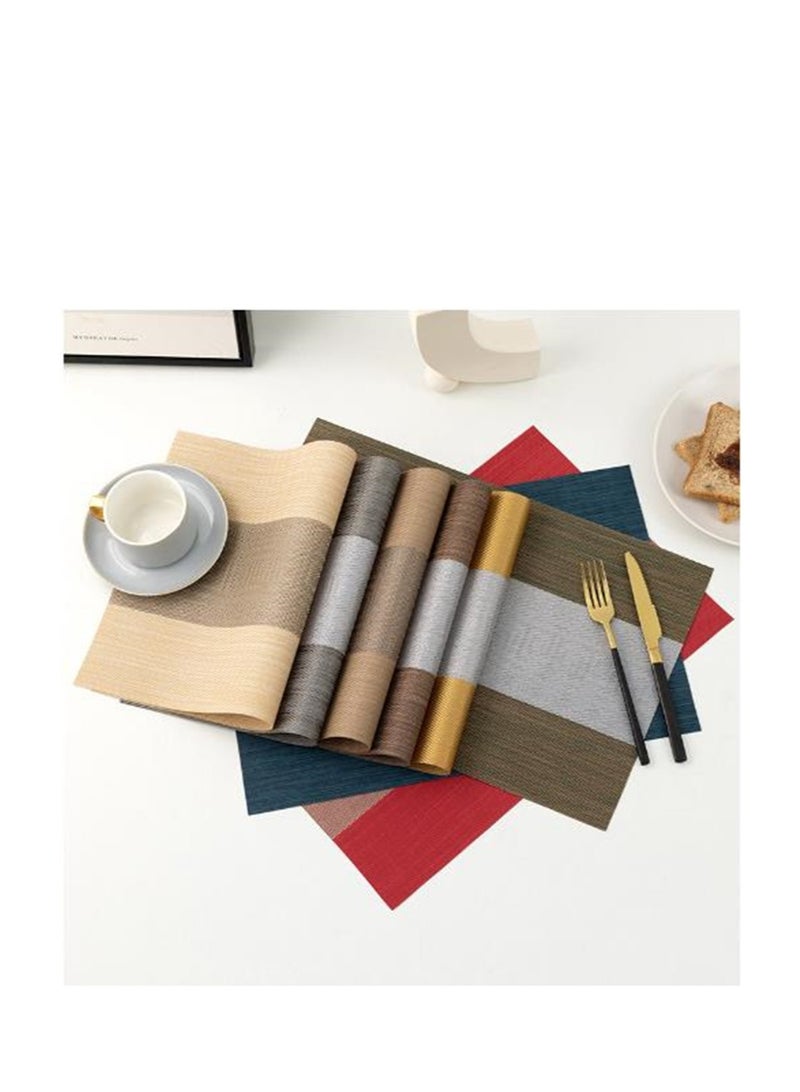 Golden Placemats for Dining Table: Set of 6 Washable Kitchen Table Mats Waterproof Vinyl Woven Place Mats, Heat Resistant Non-Slip PVC Table Placemat for Home Kitchen Restaurant Party Decoration 45 x 30 CM  - Image 5