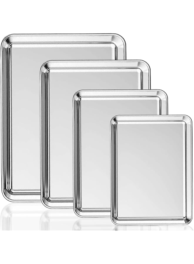SAGREENY Baking Sheet Pans Set Stainless Steel Pan Cookie Sheets For Baking Bakeware Sets 4Pcs Stainless Steel Baking Pans Set For Oven, Rectangle Baking Tray For Cooking Roasting - Image 1